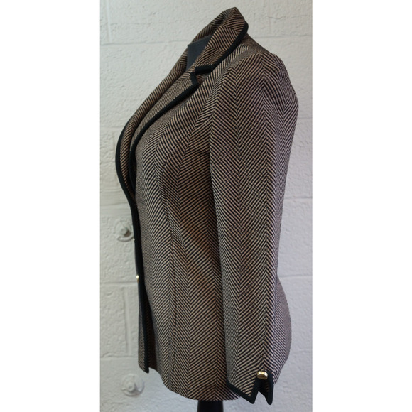 St. John Collection Pale Pink/Charcoal Herringbone Jacket w/ Suede Trim sz 6 - Picture 7 of 11